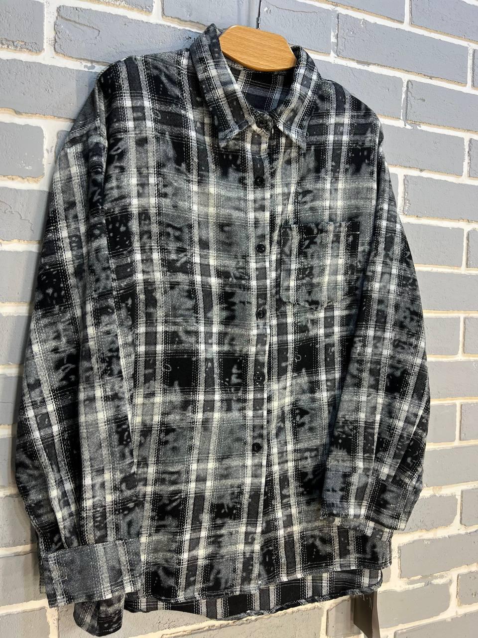 Рубашка женская A-N 2775 клетчатая вареная в клетку оверсайз коттон OS Черный (2905) - фото 2