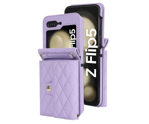 Чохол - кошелек Lingge Wallet для Samsung Galaxy Flip5 с быстрым возвратом и защитой RFID Лаванда