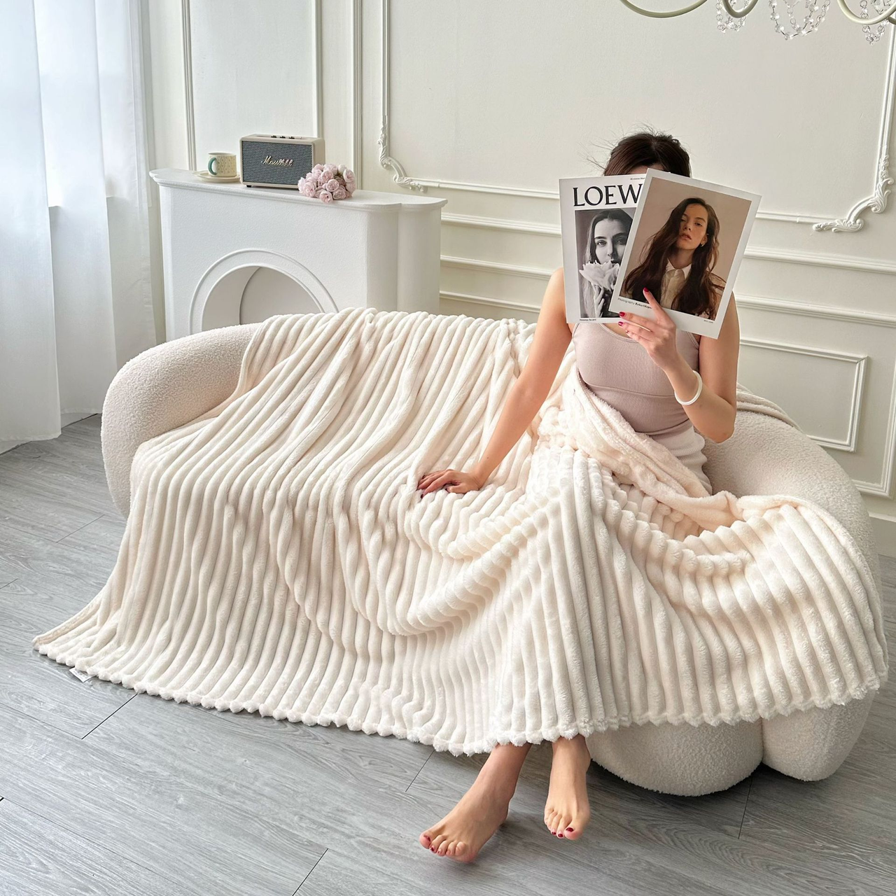 Плед-покрывало Koloco Велюр Шарпей 200x230 см Молочный (16-167-4)