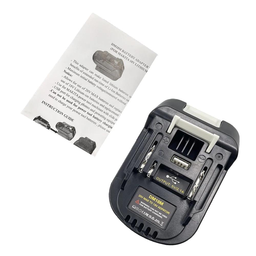 Адаптер-переходник аккумуляторный конвертер для инструмента Makita из батарей DeWALT 20V MAX/Milwaukee 18V DM18M USB 5V/2,1А Черный (29738606)