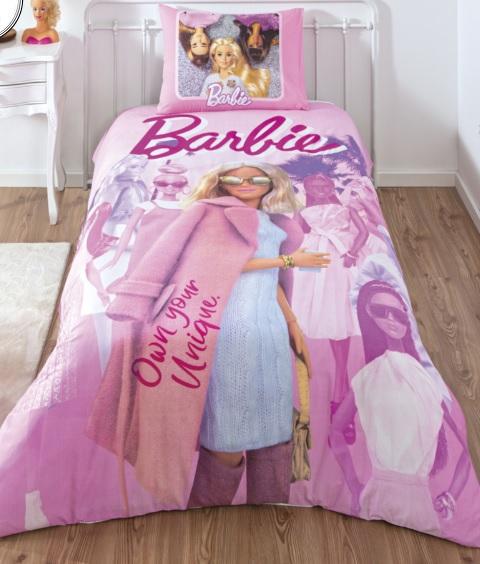 Постільна білизна Tac Disney Barbie Pink Power ранфорс полуторна на гумці