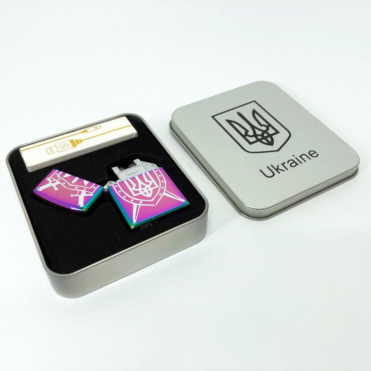 Зажигалка дуговая электроимпульсная USB Украина металлическая коробка Хамелеон (HL-446) - фото 14