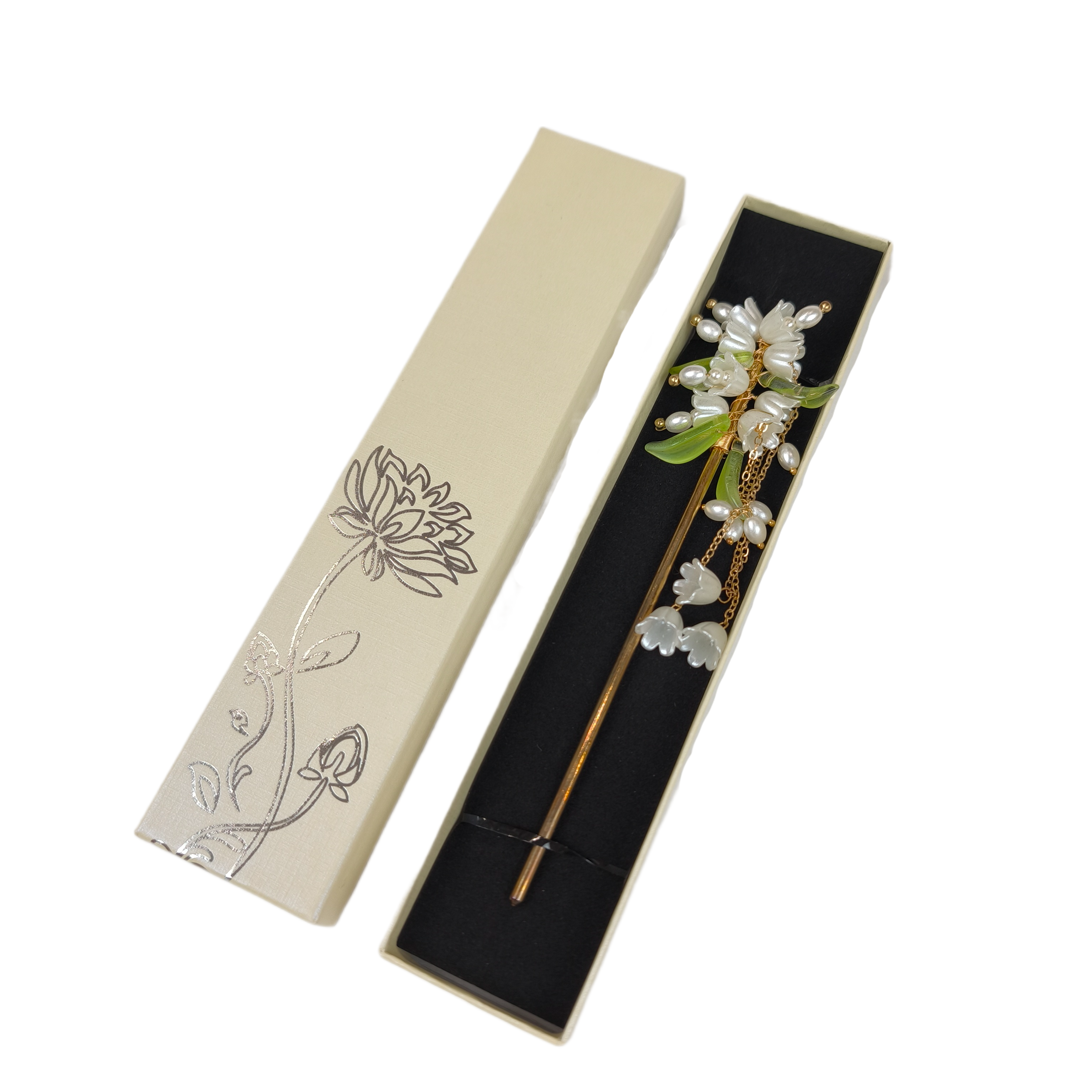 Шпилька-палочка для волос Ландыш азиатский стиль из металла в подарочной коробке (R8111)