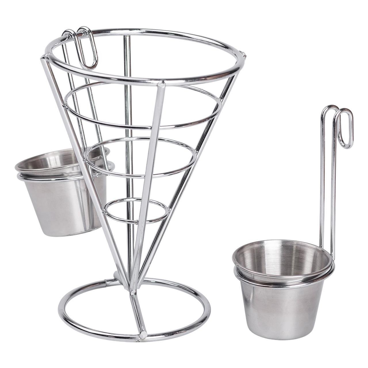 Кошик для картоплі фрі з соусниками конусна 15х15х135 см (5781) Кошик для картоплі фрі з соусниками конусна 15х15х135 см (5781)