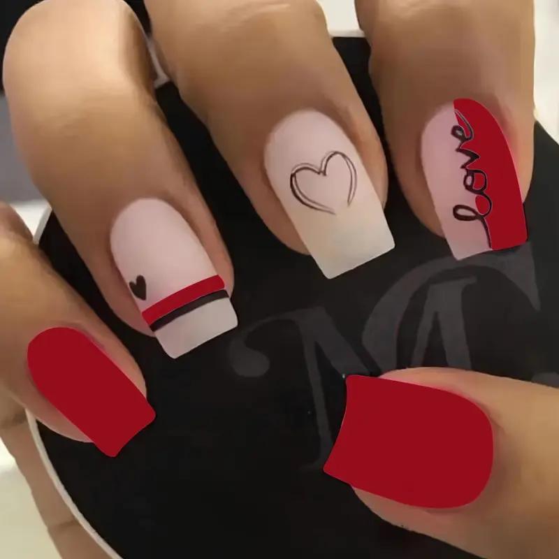 Накладные ногти Love квадрат средней длины с клеевыми пластинами 24 шт. Бордовый (2789190672) - фото 2