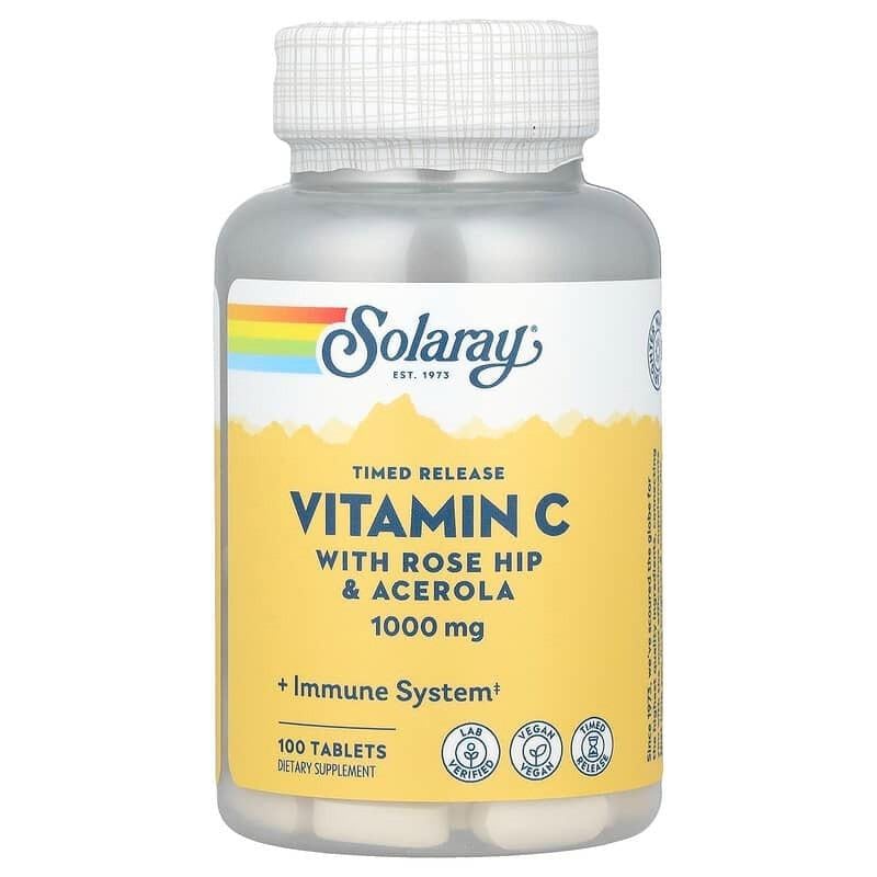 Витамин C Solaray Vitamin C длительного высвобождения 1000 мг 100 таблеток - фото 1