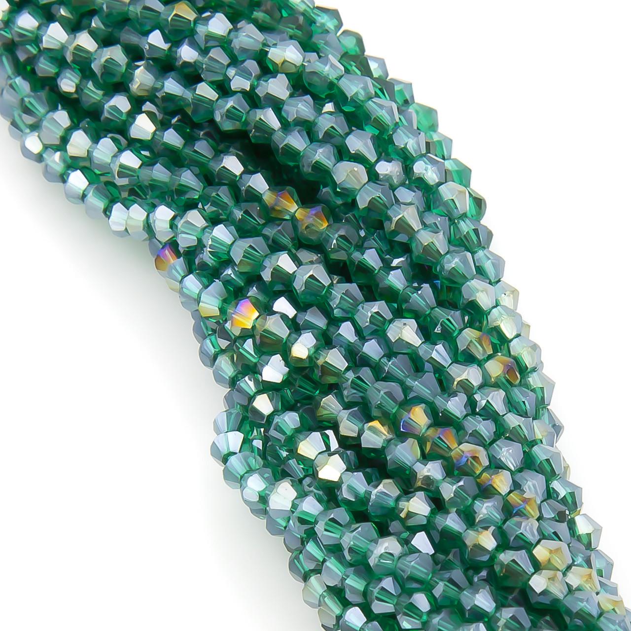 Намистини кришталеві Біконус АВ 2,3х3 мм 160 шт. Зелений темний (БІ0002к55)