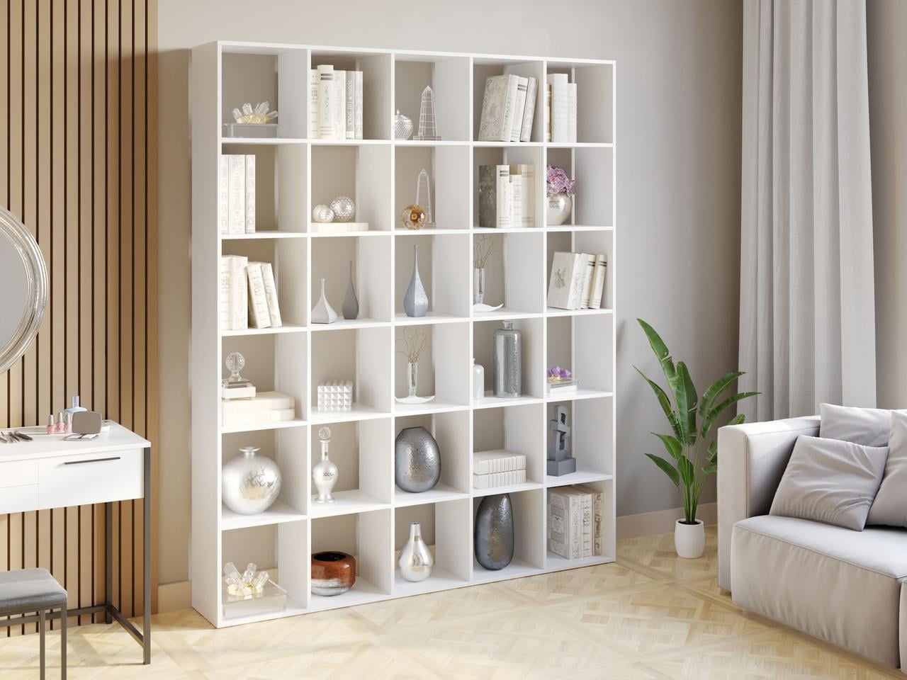 Стелаж для книг та декору на 30 комірок L-30 1776х290х2128 мм Білий