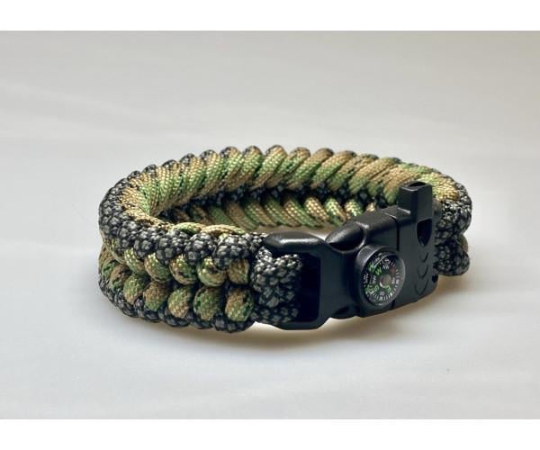 Браслет выживания Safety с компасом кресалом и свистком из паракорда Серо-бежевый (12180)