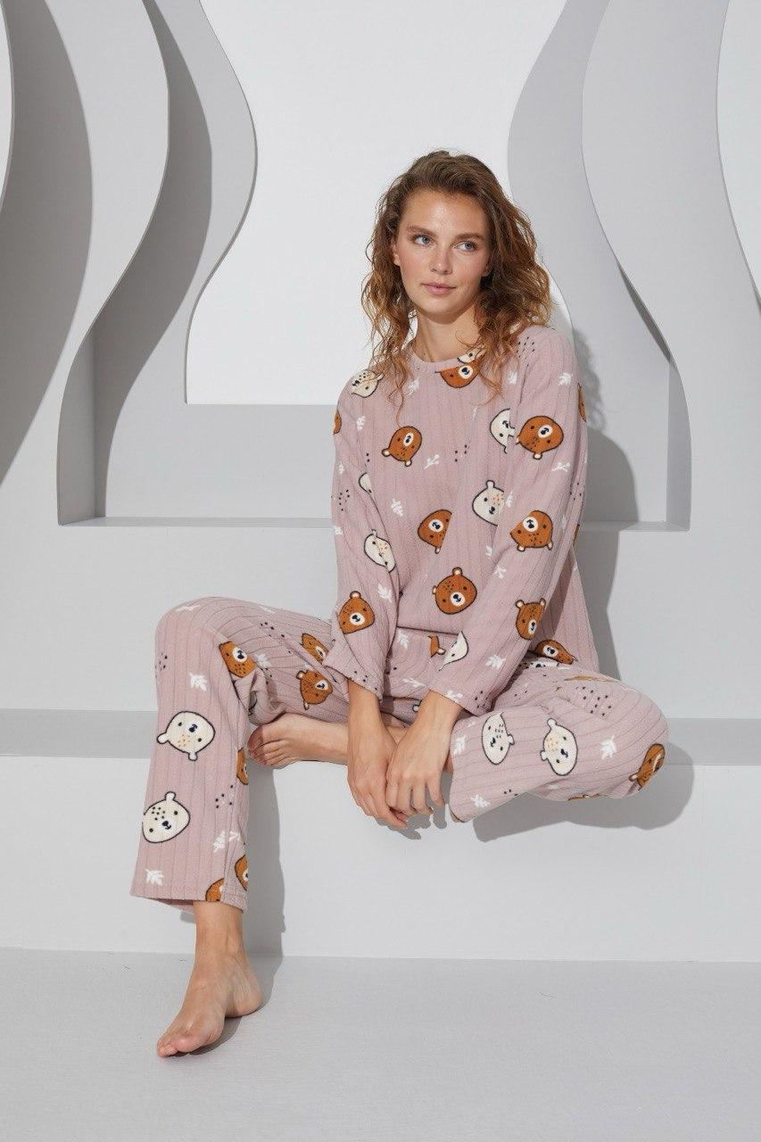 Піжама жіноча тепла Ведмедики з флісу полар XL Бежевий (SS23064) Піжама жіноча тепла Ведмедики з флісу полар XL Бежевий (SS23064)
