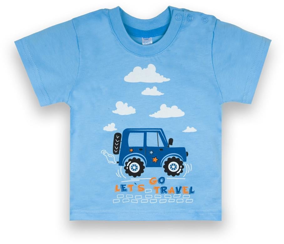 Футболка детская хлопковая для мальчика на кнопках Gabbi FT-22-3/1 80 см Бирюзовый (13129)