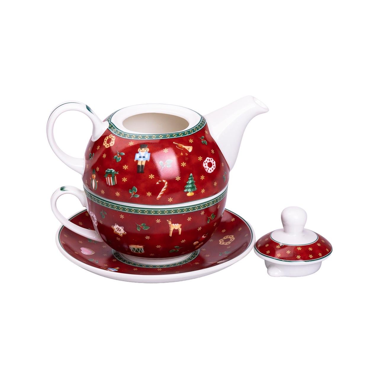 Заварник для чаю Christmas з чашкою та блюдцем Червоний - фото 2 Заварник для чаю Christmas з чашкою та блюдцем Червоний - фото 2