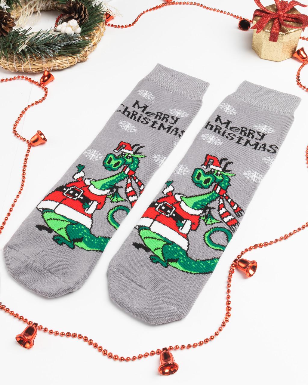 Носки женские махровые новогодние Дракон "Merry Cristmas"