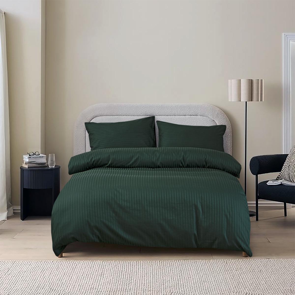 Комплект постільної білизни Lotus Готель страйп сатин 1x1 євро 160x200/25 см Смарагдовий (svt-2000022343657) - фото 2