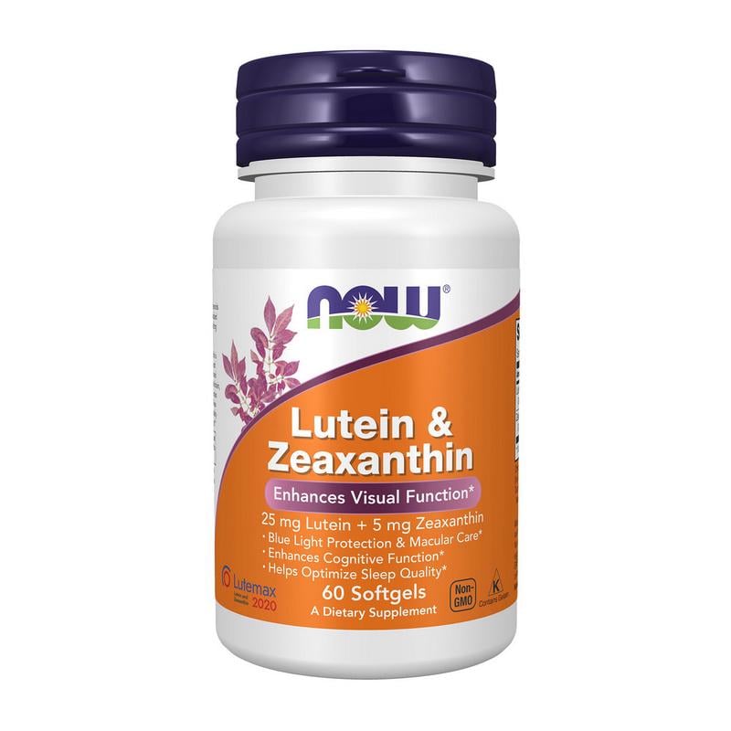 Лютеїн NOW Lutein & Zeaxanthin 25 мг із зеаксантином 5 мг Lutemax 2020 60 м'яких капс.
