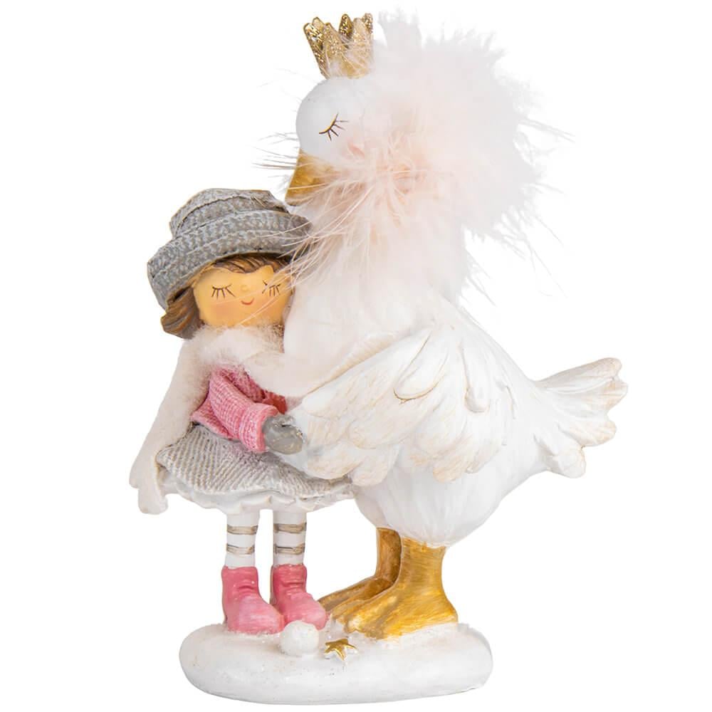 Новогодняя фигурка для праздничного интерьера Девочка с лебедкой 17 см из полистоуна Белый (147-81-6014-061)