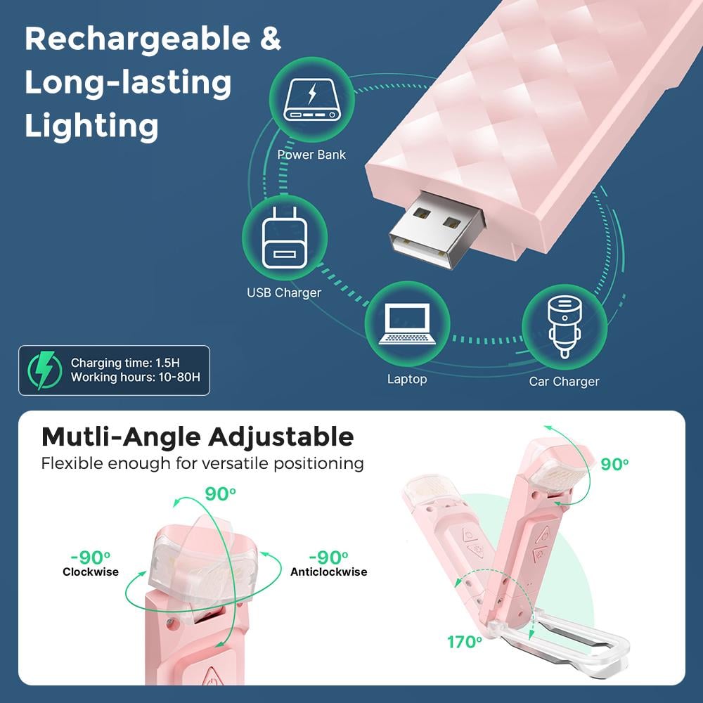 Лампа для чтения книг WC821B с защелкой Розовый глянцевый (00007) - фото 2