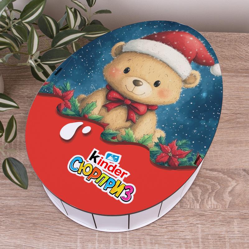 Коробка деревянная новогодняя Киндер с медвежонком 33 см (5629-9)