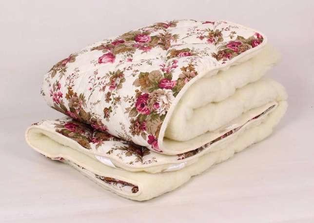 Одеяло евро из овечьей шерсти теплое Лери Макс Цветы на бежевом