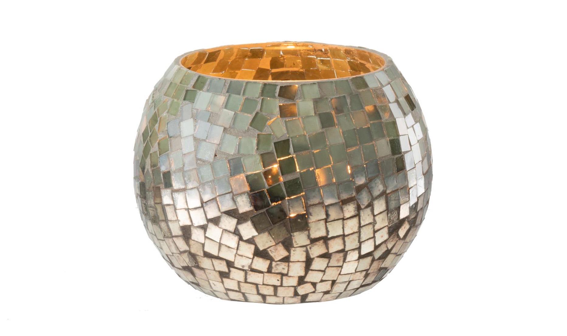 Подсвечник стеклянный J-LINE мозаика 13х13х10 см Зеленый/Золотистый