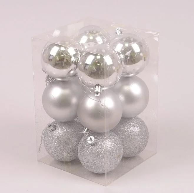 Набор пластиковых новогодних шаров Flora 12 шт. D-7 см (44420)