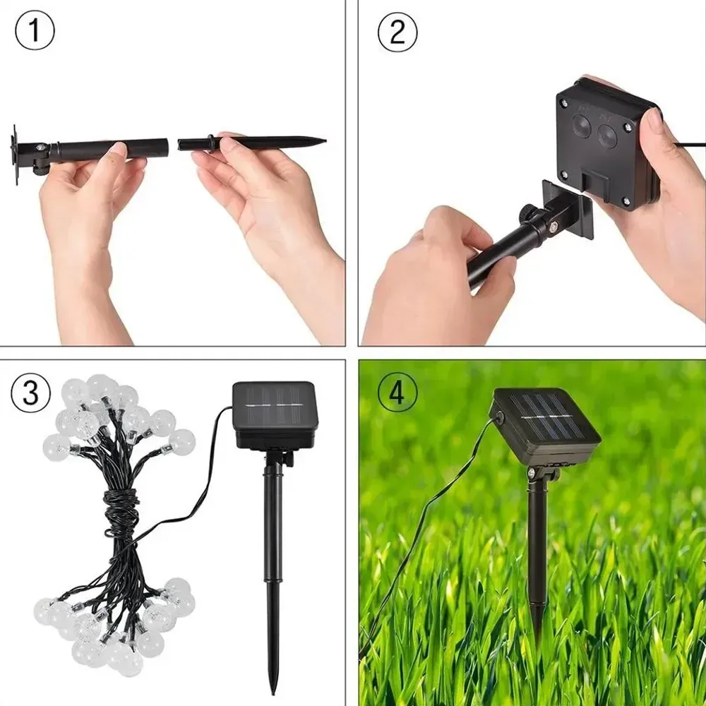 Гирлянда уличная Лампочки от солнечной панели 20 м 100 LED Холодный белый (234576481) - фото 4