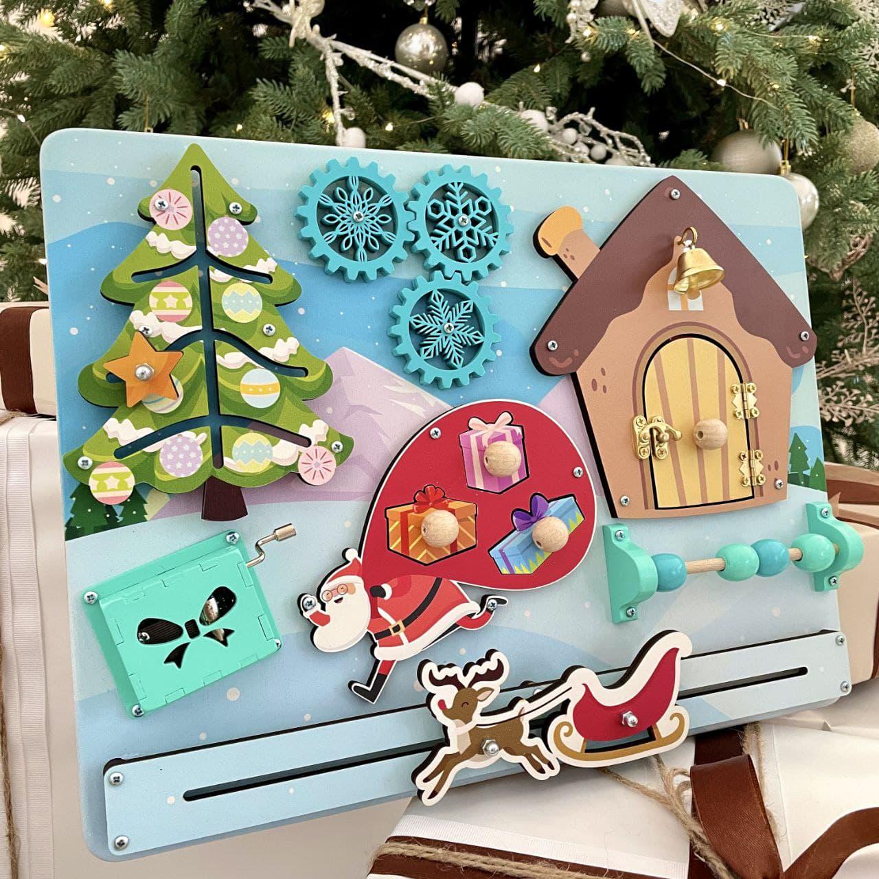 Развивающая детская игрушка доска Бизиборд 30х40 см 17 элементов Разноцветный