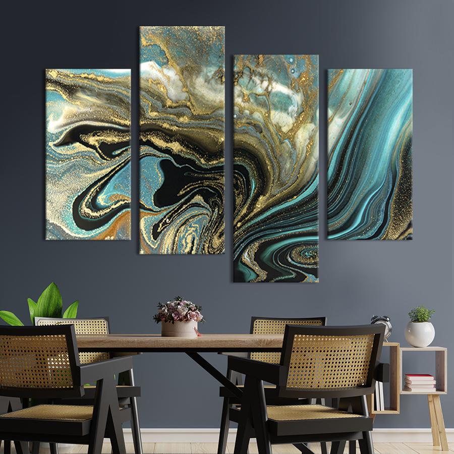 Картина модульна з 4 частин Розкішний бронзовий синій мармур L 129x90 cm (49-42)