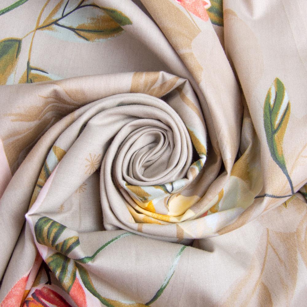 Ткань хлопок сатин для постельного белья ВТ-273A цветы 120 гр/м2 Беж (26118)