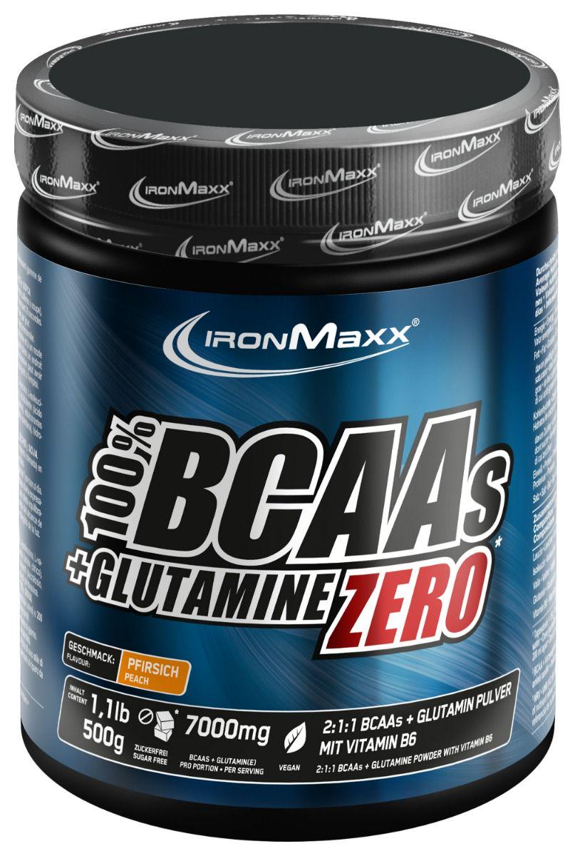 Аминокислота BCAA для спорта IronMaxx 100% BCAAs + Glutamine Zero 500 г 33 порции Peach