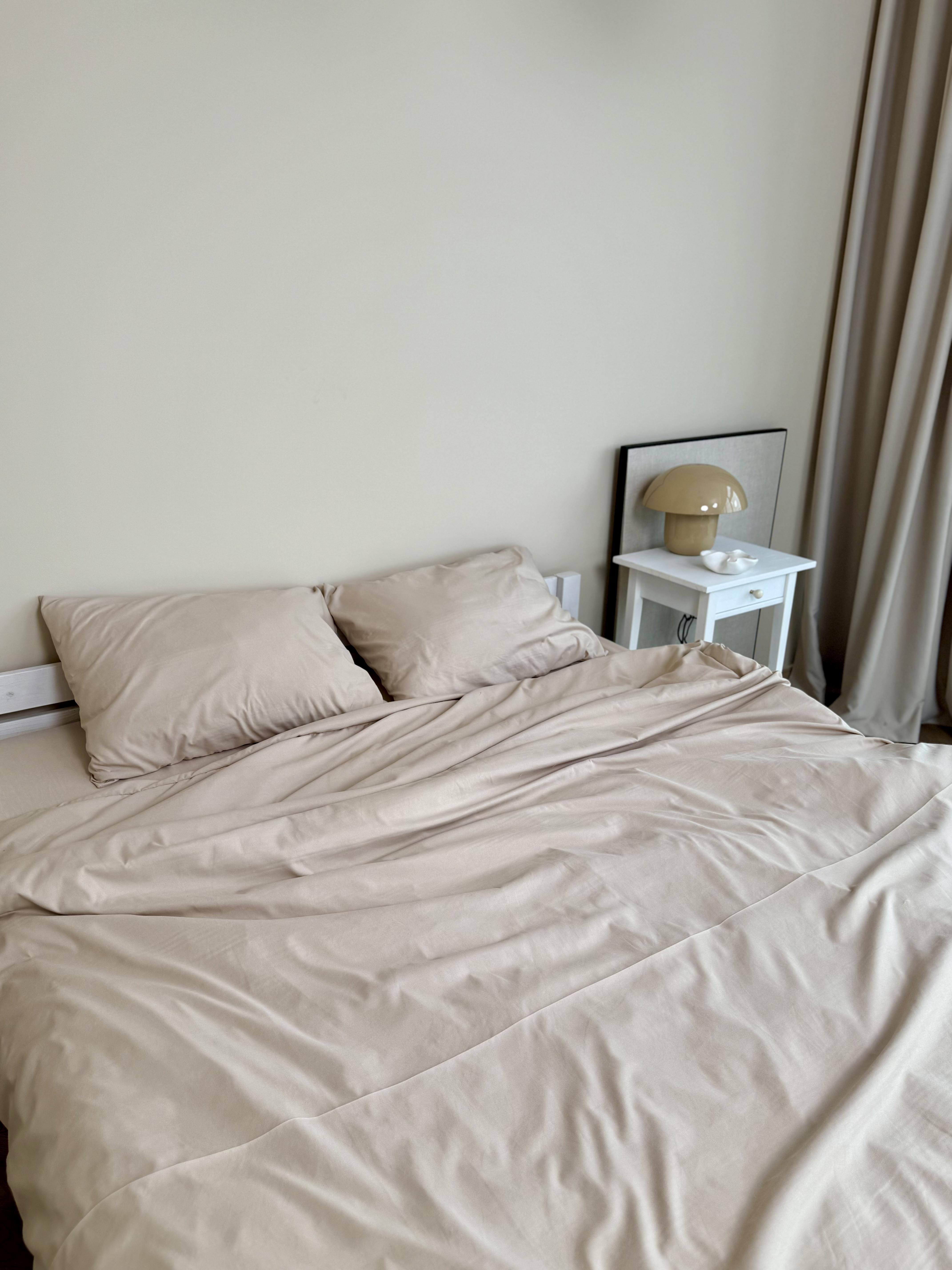 Комплект постельного белья Тень сатин двуспальный/наволочки 50х70/70х70 см Бежевый (6809) - фото 3