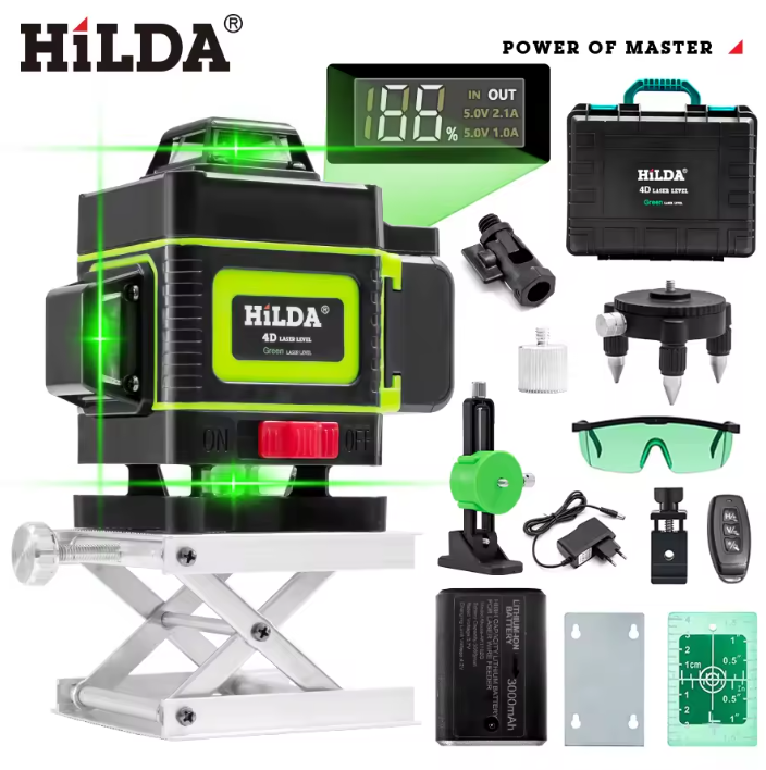 Лазерный уровень Hilda 4D в кейсе 16 линий зеленый луч - фото 3 Лазерный уровень Hilda 4D в кейсе 16 линий зеленый луч - фото 3