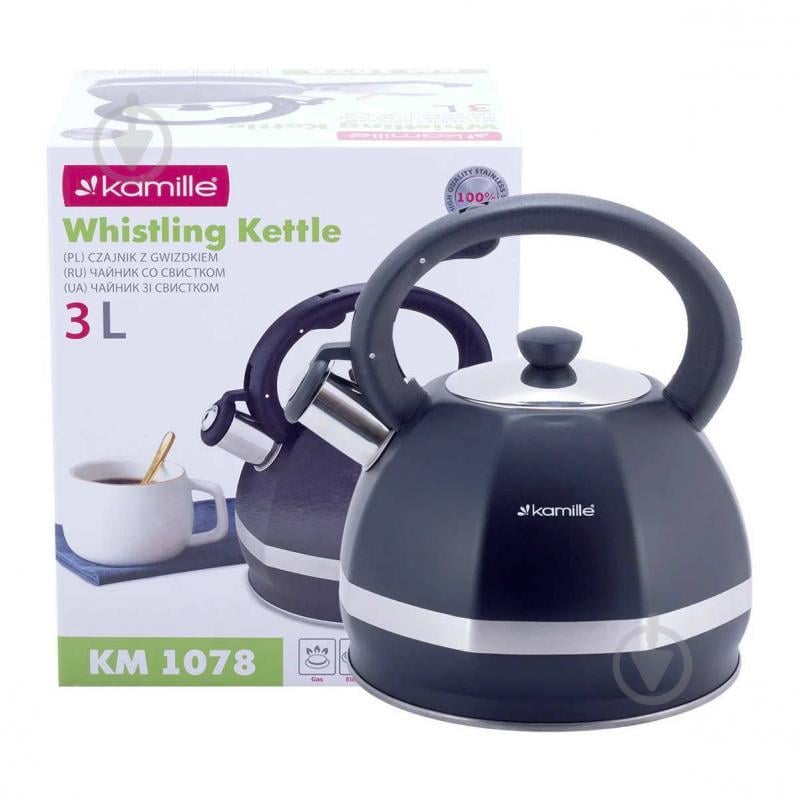 Чайник 3 л Kamille з нержавіючої сталі зі свистком та нейлоновою ручкою КМ-1078