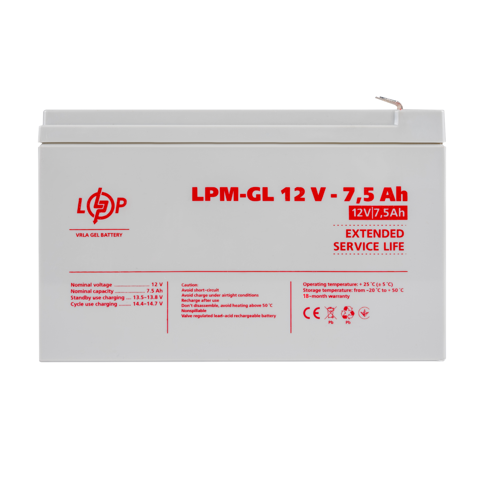 Аккумулятор гелевый LPM-GL 12V-7,5 Ah