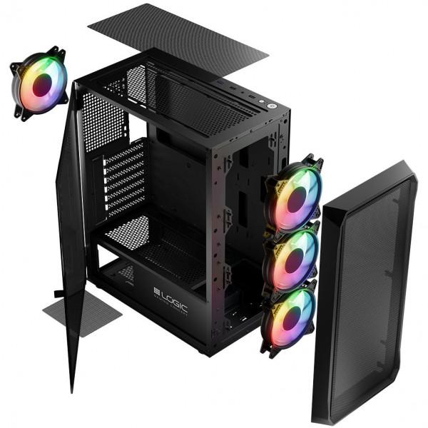 Корпус для ПК LogicConcept AT-PORTOS-10-0000000-0002 PORTOS MESH/GLASS ARGB fans 4x120 мм без БЖ ATX Black (583420) - фото 10