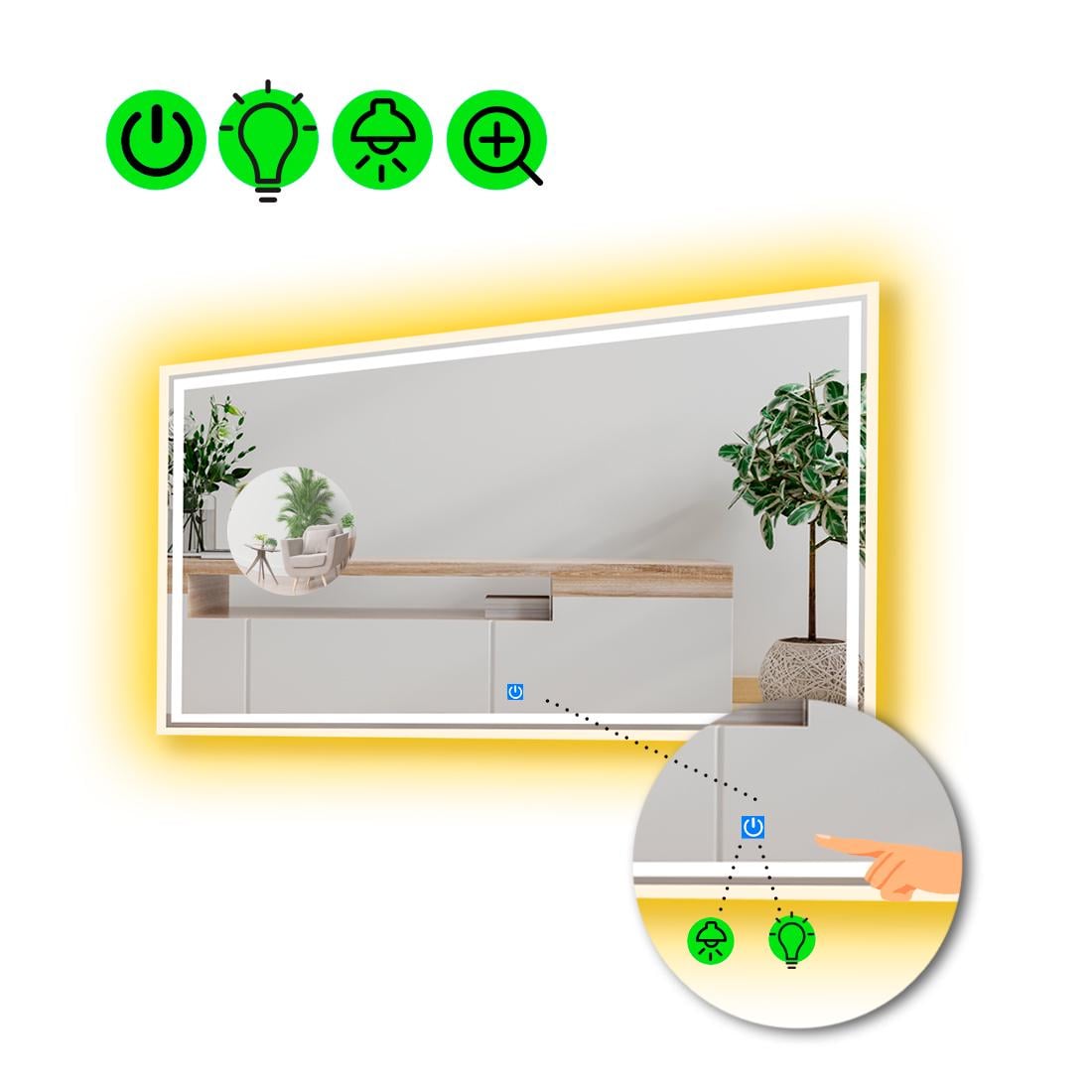 Зеркало с LED подсветкой Marita с сенсором и увеличительной линзой без подсветки 100x60 см (8776239)