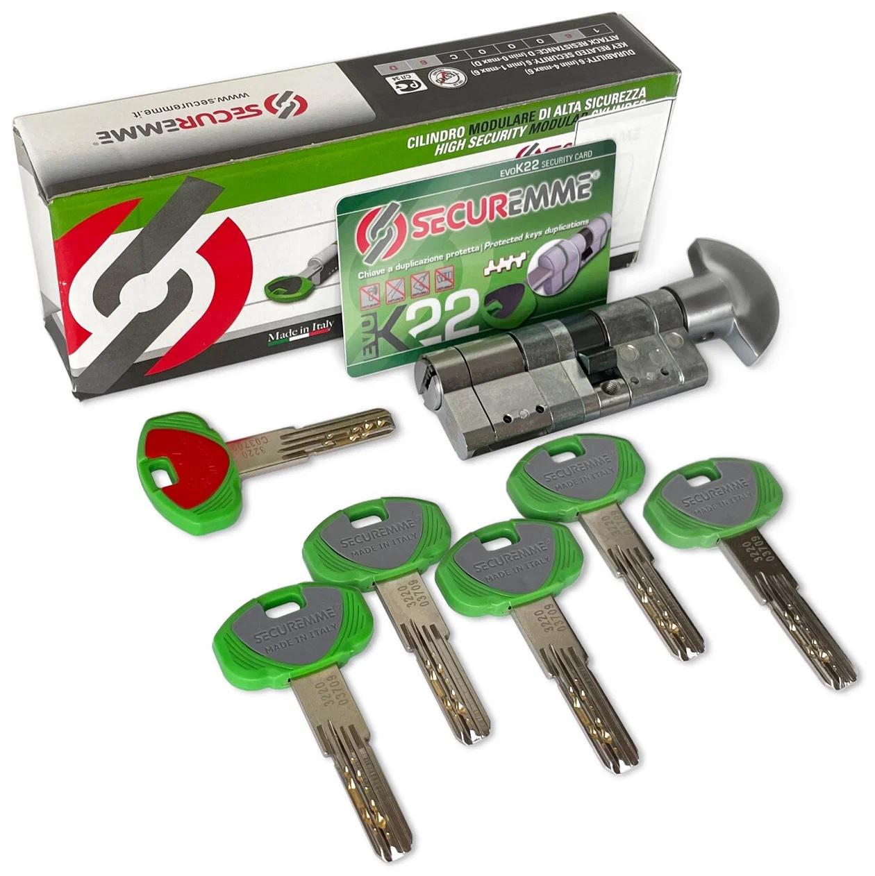 Сердцевина модульная Securemme K22 123 мм 66,5/56,5 ключ/барашка с длинной стороны матовый Хром