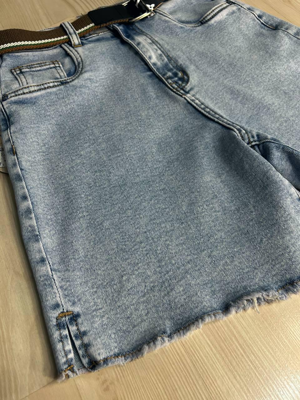 Шорты женские джинсовые Vindasion 4087 средней длины с разрезами и ремнем р. 26 Голубой (4193) - фото 7