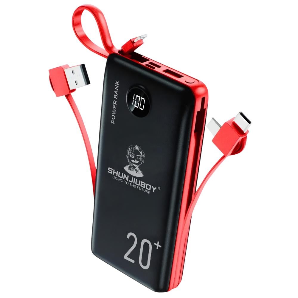 Повербанк Shunjiboy SJ-0304 со встроенными кабелями Type-C/lightning/micro USB a и LED-дисплеем 20000 mAh Черный (f65cc051)