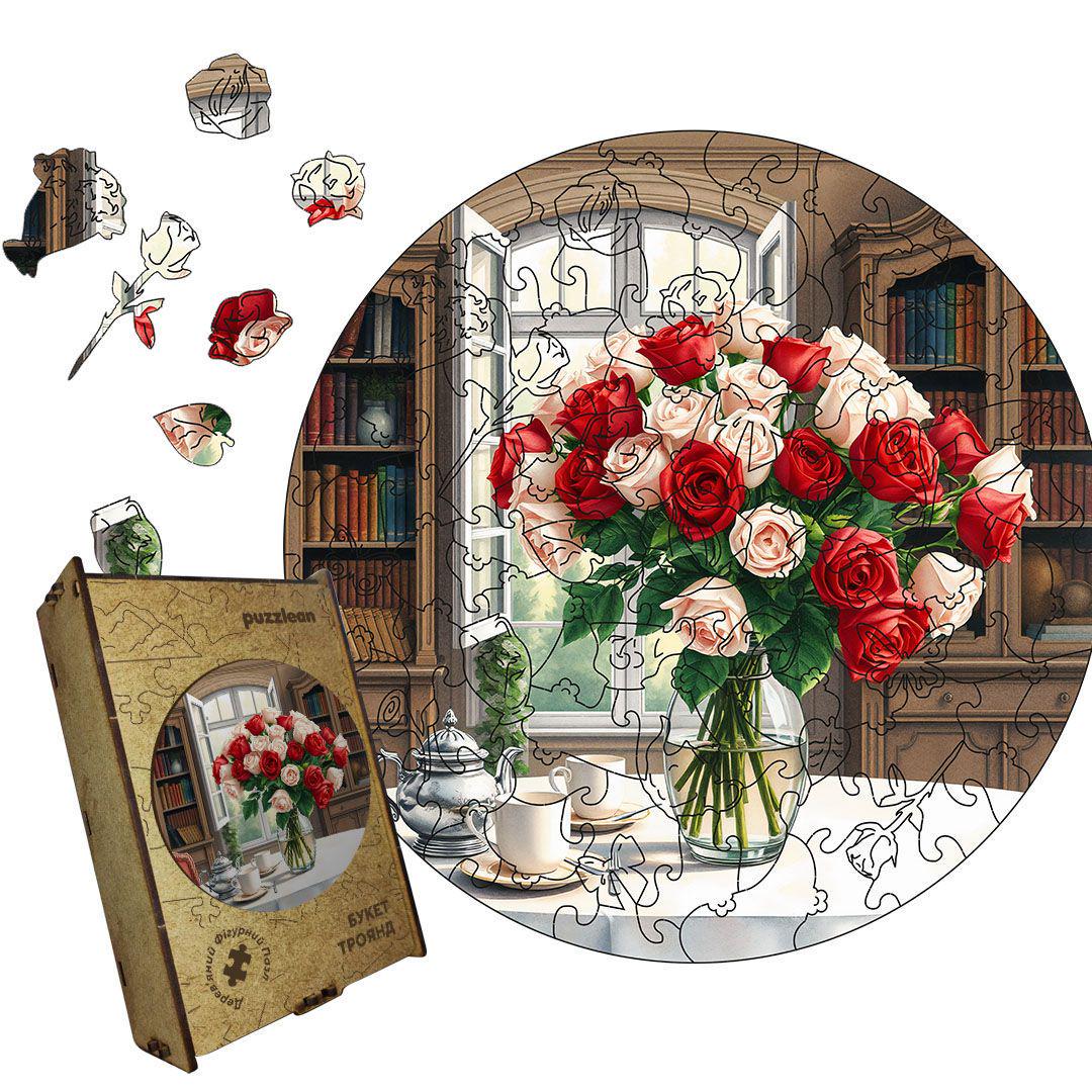 Пазл дерев'яний Букет Троянд А4 картонна коробка 100 ел. (puzzlean-0000058-KART-А4)