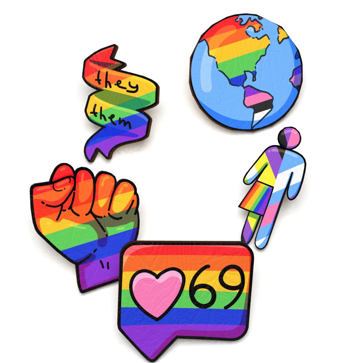 Набор значков Lex Altern ЛГБТ равенство из дерева 5 шт. - фото 1 Набор значков Lex Altern ЛГБТ равенство из дерева 5 шт. - фото 1