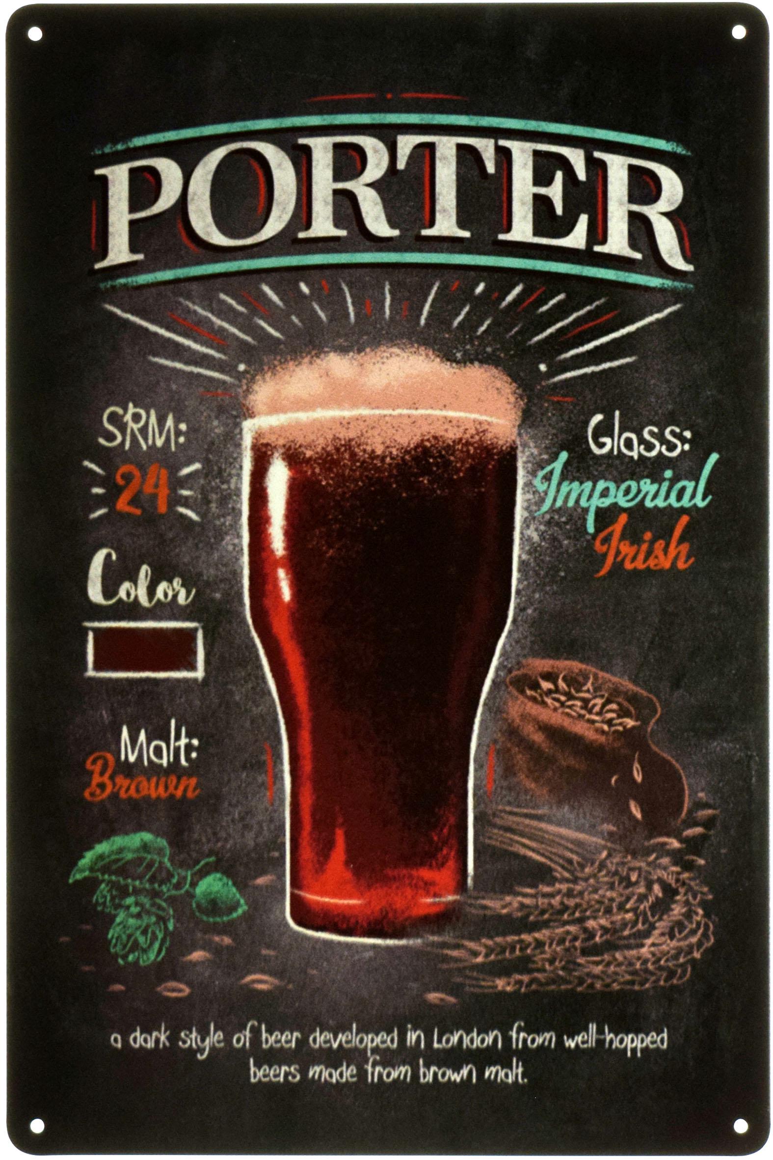 Табличка металлическая Пиво Портер/Beer Porter 20x30 см Табличка металлическая Пиво Портер/Beer Porter 20x30 см