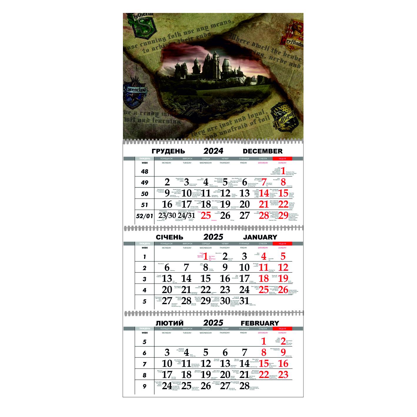 Календар настінний Гаррі Поттер на 2025 рік квартальний (21850775)