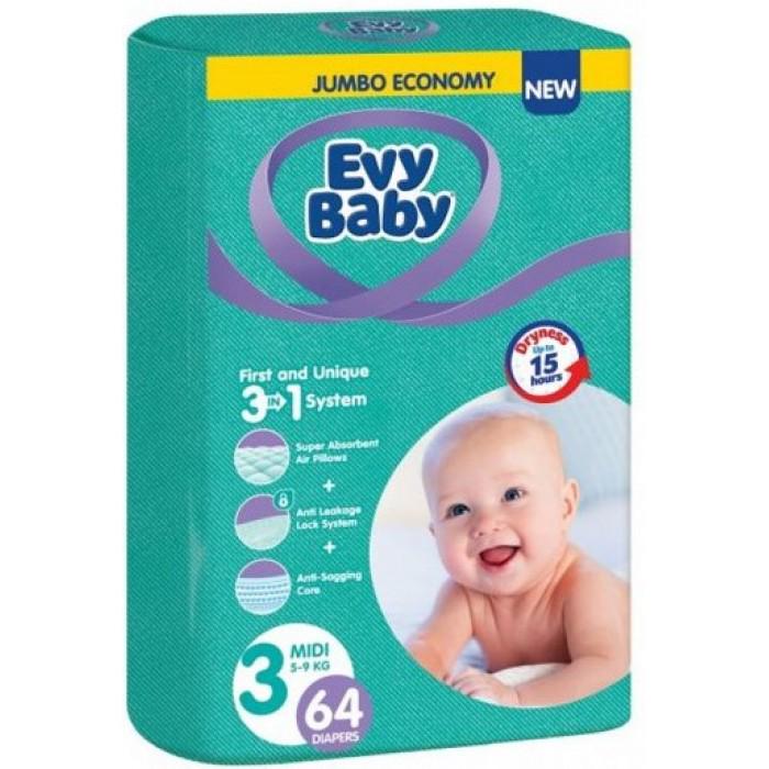 Подгузники детские Evy Baby Midi Jumbo р. 3 5-9 кг 64 шт.