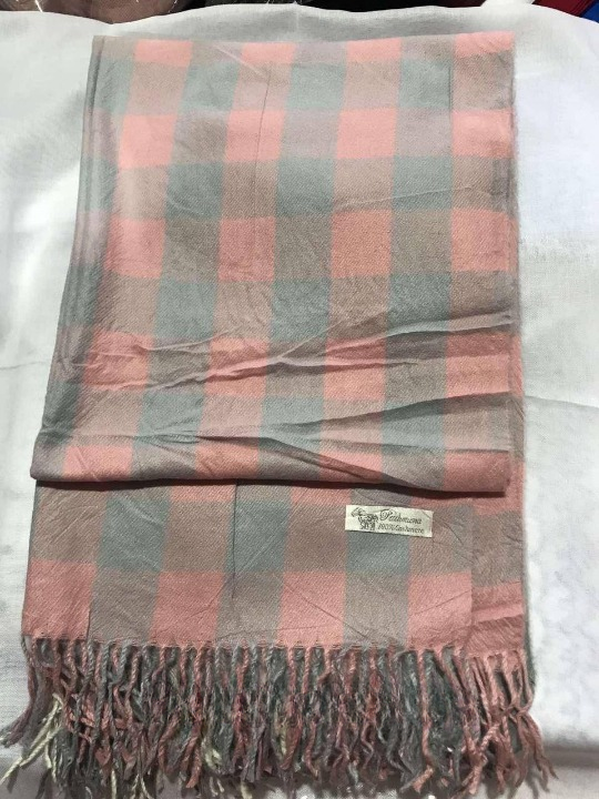 Шарф женский кашемировый в клетку Розовый с серым (ШарфКаш86)