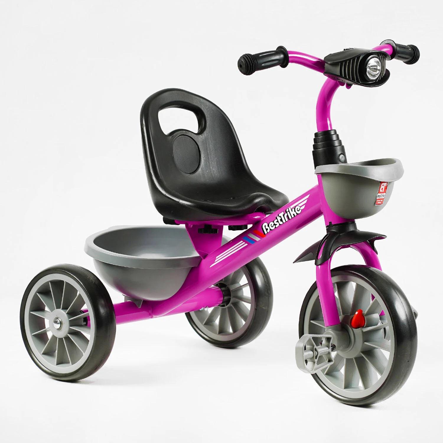 Велосипед детский 3-х колесный Best Trike стальная рама фара с музыкой и светом/2 корзины Pink (147571)