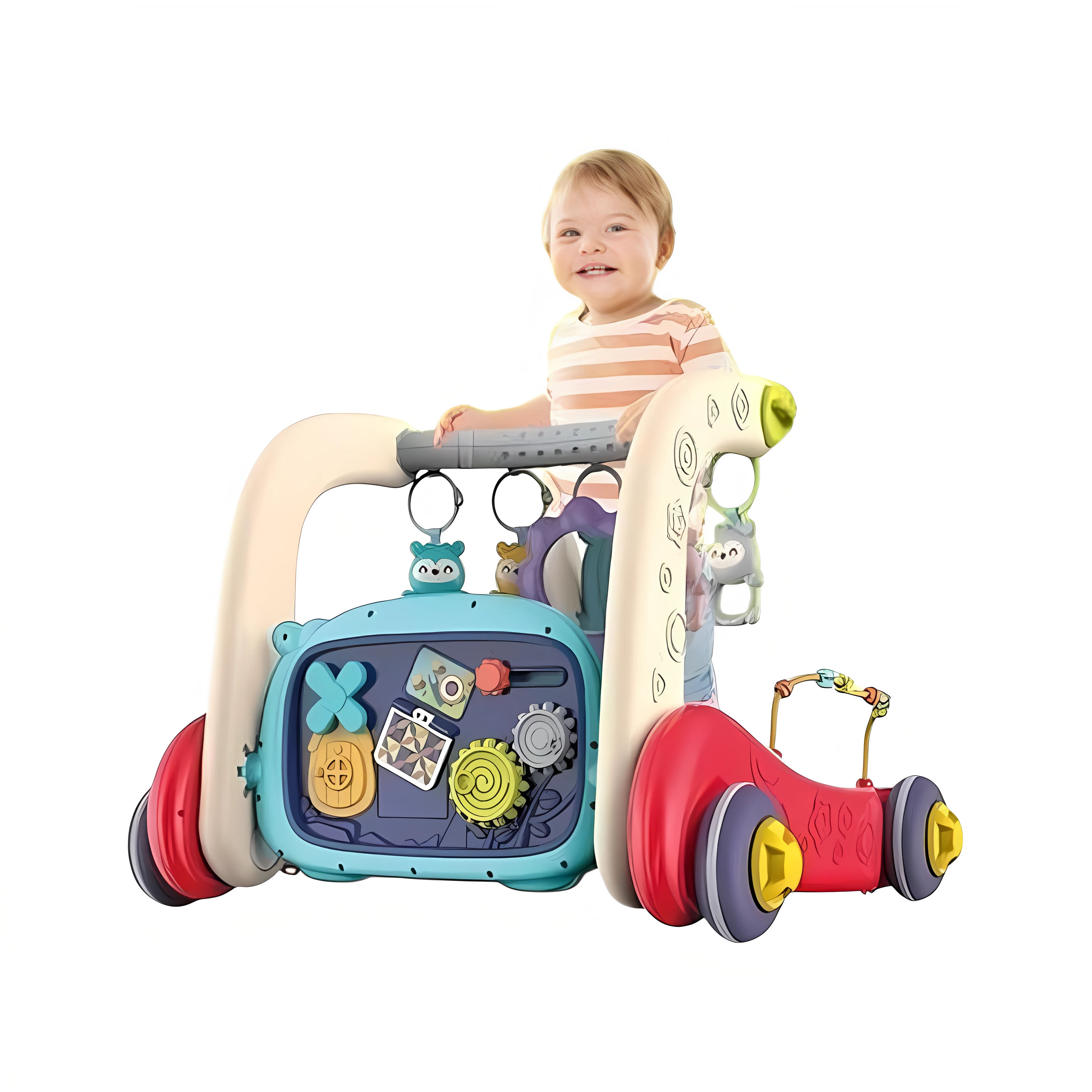 Ходунки детские 3в1 с бизибордом/пианино/развивающим ковриком Красный (140329-1)