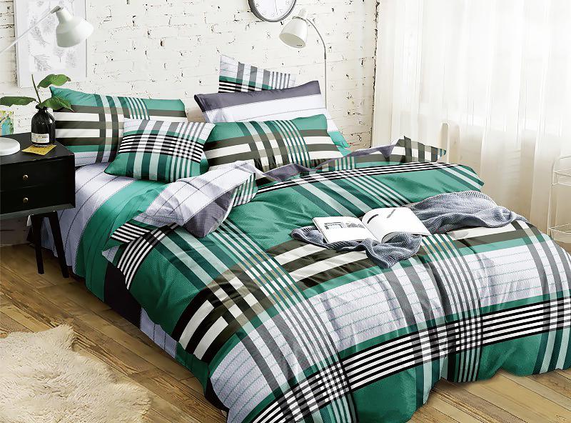 Комплект постельного белья Zastelil Зеленая клетка бязь полуторный 145x210 зеленый