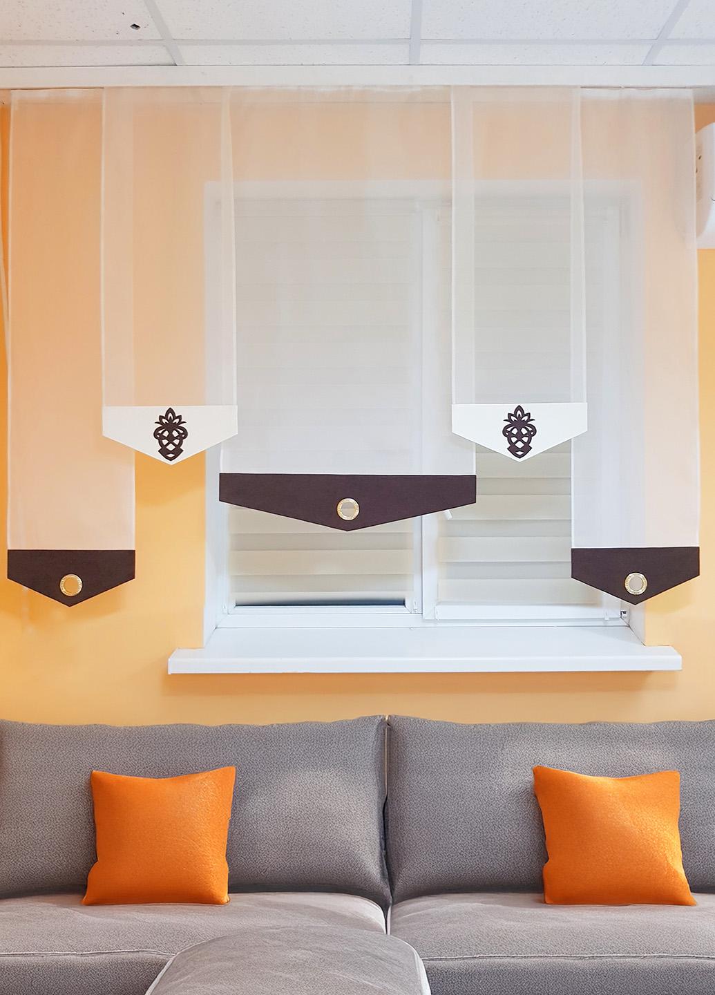 Комплект панельных занавесок Firanka Ажур 5 шт. карниз 200 см Молочный с коричневым (40_4п) Комплект панельных занавесок Firanka Ажур 5 шт. карниз 200 см Молочный с коричневым (40_4п)