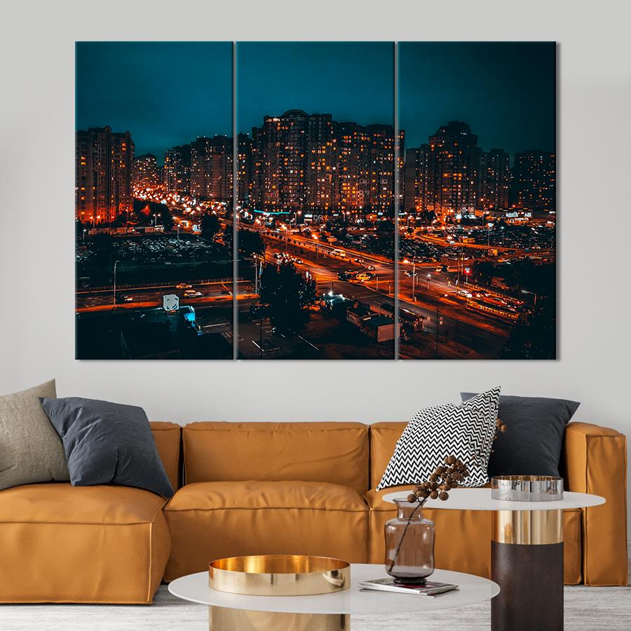 Картина город Вид на спальный район ночного города 78x48 см (A767-3)